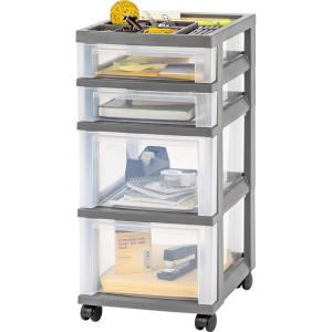 imagePlastic Drawer Storage Organizer Rolling Cart with Wheels Casters 4Drawers for Classroom Art Craft Supplies Dresser Closet Bathroom Dorm Bedroom Laundry Room GrayClearGrayClear