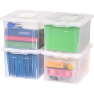 imagePlastic File Box Organizer with Secure Durable Latching Lid and File Rails Letter ampamp Legal Size Nestable and Stackable 4 Pack Clear4Pk Clear