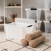 imageIRIS USA 27 Qt Stackable Plastic Storage Bins with Lids 6 Pack  BPAFree Made in USA  Discreet Organizing Solution Latches Durable Nestable Containers Secure Pull Handle  Pearl32 Qt  4 Pack