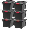 imageIRIS USA 40 Qt Stackable Plastic Storage Bins with Lids 6 Pack  BPAFree Made in USA  Garage Organizing Solution Latches Durable Nestable Containers Secure Pull Handle  BlackBlack