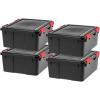 imageIRIS USA WeatherPro 31 Qt Storage Bins with Lids 6 Pack BPAFree Plastic Gasket Box with Tight Latch and Seal Stackable Nestable Tote Tub  BlackRed31 Qt  4 Pack