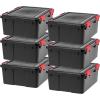 imageIRIS USA WeatherPro 31 Qt Storage Bins with Lids 6 Pack BPAFree Plastic Gasket Box with Tight Latch and Seal Stackable Nestable Tote Tub  BlackRed31 Qt  6 Pack