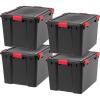 imageIRIS USA WeatherPro 31 Qt Storage Bins with Lids 6 Pack BPAFree Plastic Gasket Box with Tight Latch and Seal Stackable Nestable Tote Tub  BlackRed74 Qt  4 Pack