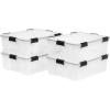 imageIRIS USA WeatherPro 41 Qt Storage Bins with Lids 4 Pack BPAFree Plastic Gasket Box with Tight Latch and Seal Stackable Nestable Tote Tub  ClearBlack41 Qt  4 Pack