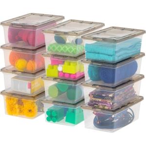 imageIRIS USA 12Pack Storage Bins with Lids 17 Quart Shoe Boxes Clear Stackable Containers Organize Shoes Closet Shelves Classroom Organization Teacher Tools Game Storage  BPAFree Plastic7 Qt  12 Pack  ClearSmoke