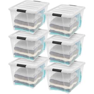 imageIRIS USA 19 Qt Stackable Plastic Storage Bins with Lids 6 Pack  BPAFree Made in USA  Discreet Organizing Solution Latches Durable Nestable Containers Secure Pull Handle  Pearl54 Qt  6 Pack