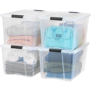 imageIRIS USA 19 Qt Stackable Plastic Storage Bins with Lids 6 Pack  BPAFree Made in USA  Discreet Organizing Solution Latches Durable Nestable Containers Secure Pull Handle  Pearl72 Qt  4 Pack