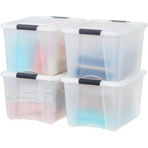 imageIRIS USA 27 Qt Stackable Plastic Storage Bins with Lids 6 Pack  BPAFree Made in USA  Discreet Organizing Solution Latches Durable Nestable Containers Secure Pull Handle  Pearl40 Qt  4 Pack