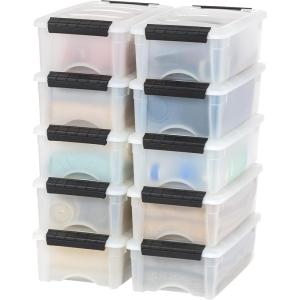 imageIRIS USA 27 Qt Stackable Plastic Storage Bins with Lids 6 Pack  BPAFree Made in USA  Discreet Organizing Solution Latches Durable Nestable Containers Secure Pull Handle  Pearl6 Qt  10 Pack