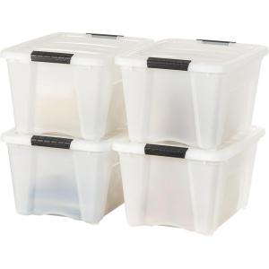 imageIRIS USA 27 Qt Stackable Plastic Storage Bins with Lids 6 Pack  BPAFree Made in USA  Discreet Organizing Solution Latches Durable Nestable Containers Secure Pull Handle  Pearl32 Qt  4 Pack