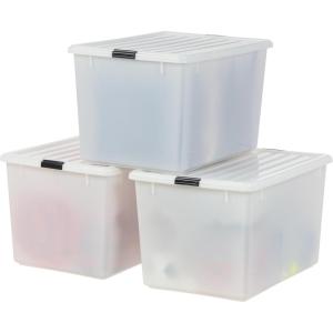 imageIRIS USA 27 Qt Stackable Plastic Storage Bins with Lids 6 Pack  BPAFree Made in USA  Discreet Organizing Solution Latches Durable Nestable Containers Secure Pull Handle  Pearl144 Qt  3 Pack
