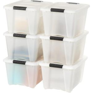 imageIRIS USA 54 Qt Stackable Plastic Storage Bins with Lids 6 Pack  BPAFree Made in USA  Discreet Organizing Solution Latches Durable Nestable Containers Secure Pull Handle  PearlPearl