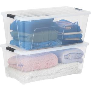 imageIRIS USA 84 Qt Stackable Plastic Storage Bins with Lids 2 Pack  BPAFree Made in USA  SeeThrough Organizing Solution Latches Durable Nestable Containers Secure Pull Handle  ClearClear