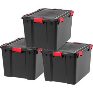 imageIRIS USA WeatherPro 31 Qt Storage Bins with Lids 6 Pack BPAFree Plastic Gasket Box with Tight Latch and Seal Stackable Nestable Tote Tub  BlackRed74 Qt  3 Pack