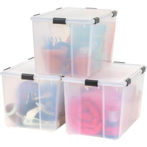 imageIRIS USA WeatherPro 41 Qt Storage Bins with Lids 4 Pack BPAFree Plastic Gasket Box with Tight Latch and Seal Stackable Nestable Tote Tub  ClearBlack156 Qt  3 Pack