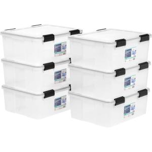 imageIRIS USA WeatherPro 41 Qt Storage Bins with Lids 4 Pack BPAFree Plastic Gasket Box with Tight Latch and Seal Stackable Nestable Tote Tub  ClearBlack31 Qt  6 Pack