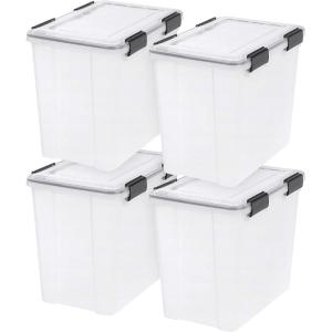 imageIRIS USA WeatherPro 41 Qt Storage Bins with Lids 4 Pack BPAFree Plastic Gasket Box with Tight Latch and Seal Stackable Nestable Tote Tub  ClearBlack36 Qt  4 Pack