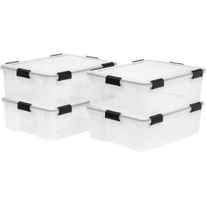 imageIRIS USA WeatherPro 41 Qt Storage Bins with Lids 4 Pack BPAFree Plastic Gasket Box with Tight Latch and Seal Stackable Nestable Tote Tub  ClearBlack41 Qt  4 Pack