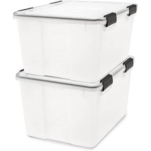 imageIRIS USA WeatherPro 41 Qt Storage Bins with Lids 4 Pack BPAFree Plastic Gasket Box with Tight Latch and Seal Stackable Nestable Tote Tub  ClearBlack47 Qt  2 Pack