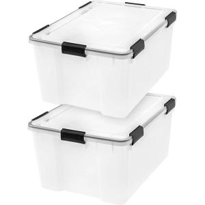imageIRIS USA WeatherPro 41 Qt Storage Bins with Lids 4 Pack BPAFree Plastic Gasket Box with Tight Latch and Seal Stackable Nestable Tote Tub  ClearBlack63 Qt  2 Pack