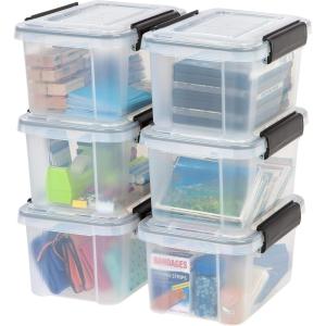 imageIRIS USA WeatherPro 41 Qt Storage Bins with Lids 4 Pack BPAFree Plastic Gasket Box with Tight Latch and Seal Stackable Nestable Tote Tub  ClearBlack7 Qt  6 Pack