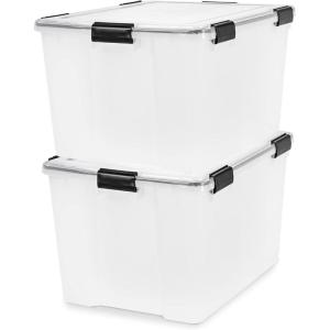 imageIRIS USA WeatherPro 41 Qt Storage Bins with Lids 4 Pack BPAFree Plastic Gasket Box with Tight Latch and Seal Stackable Nestable Tote Tub  ClearBlack74 Qt  2 Pack