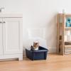 imageIRIS USA Cat Litter Box Litter Box Enclosure with Scoop and Front Door Flap Covered Kitty Litter Box for Privacy Portable Easy to Clean NavySplit Hooded