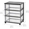 imageIRIS USA Plastic Drawer Storage Organizer Rolling Cart with Wheels Casters 3Drawers for Art Craft Supplies Dresser Closet Bathroom Dorm Bedroom Laundry Room Wide BlackBlack
