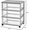 imageIRIS USA Plastic Drawer Storage Organizer Rolling Cart with Wheels Casters 3Drawers for Art Craft Supplies Dresser Closet Bathroom Dorm Bedroom Laundry Room Wide BlackGray