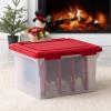 imageIRIS USA WeatherPro Light and Garland Holiday Decor Home Organizer with Light Reel Inserts Holiday Storage for Lights Garlands Decorations and Decorations with Seal Latching Lid 6 Pack ClearRed