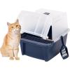 imageIRIS USA Cat Litter Box Litter Box Enclosure with Scoop and Front Door Flap Covered Kitty Litter Box for Privacy Portable Easy to Clean NavySplit Hooded