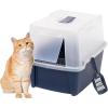 imageIRIS USA Cat Litter Box Litter Box Enclosure with Scoop and Front Door Flap Covered Kitty Litter Box for Privacy Portable Easy to Clean NavyStandard