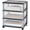 imageIRIS USA Plastic Drawer Storage Organizer Rolling Cart with Wheels Casters 3Drawers for Art Craft Supplies Dresser Closet Bathroom Dorm Bedroom Laundry Room Wide BlackBlack