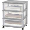 imageIRIS USA Plastic Drawer Storage Organizer Rolling Cart with Wheels Casters 3Drawers for Art Craft Supplies Dresser Closet Bathroom Dorm Bedroom Laundry Room Wide BlackGray