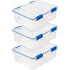 imageIRIS USA WeatherPro 16 Qt Storage Bins with Lids 3 Pack BPAFree Plastic Gasket Box with Tight Latch and Seal Stackable Nestable Tote Tub  ClearBlue27 Qt  3 Pack