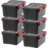 imageIRIS USA WeatherPro 19 Qt Storage Bins with Lids 6 Pack BPAFree Plastic Gasket Box with Tight Latch and Seal Stackable Nestable Tote Tub  ClearBlackBlack