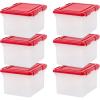 imageIRIS USA WeatherPro Light and Garland Holiday Decor Home Organizer with Light Reel Inserts Holiday Storage for Lights Garlands Decorations and Decorations with Seal Latching Lid 6 Pack ClearRed