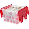 imageOrnament Storage Box with Attached Lid Stores 75 Ornaments per Bin 2Pack Stackable Durable Christmas Storage Organization Container Bin for Holiday Decorations and Accessories ClearRed