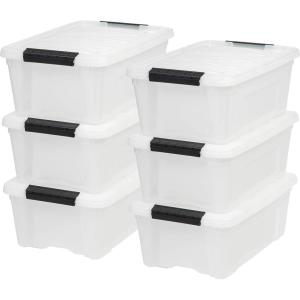 imageIRIS USA 91 Qt Stackable Plastic Storage Bins with Lids 4 Pack  BPAFree SeeThrough Organizing Solution Latches Durable Nestable Containers Secure Pull Handle Made in USA  ClearRedPearl