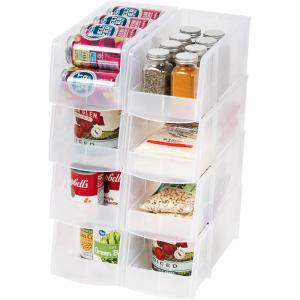 imageIRIS USA Clear Plastic Stackable Storage Bins Medium  8 Pack Open Front Fridge Pantry Kitchen Closet Cabinet Bathroom Organizer Basket for Organizing Snack Cans Office Supplies and Coffee PodsLarge  8 Pack