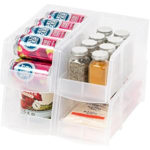 imageIRIS USA Clear Plastic Stackable Storage Bins Medium  8 Pack Open Front Fridge Pantry Kitchen Closet Cabinet Bathroom Organizer Basket for Organizing Snack Cans Office Supplies and Coffee PodsLarge  4 Pack