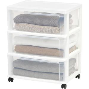 imageIRIS USA Plastic Drawer Storage Organizer Rolling Cart with Wheels Casters 3Drawers for Art Craft Supplies Dresser Closet Bathroom Dorm Bedroom Laundry Room Wide BlackWhite