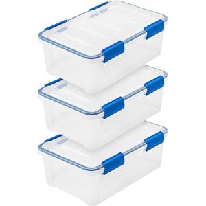 imageIRIS USA WeatherPro 16 Qt Storage Bins with Lids 3 Pack BPAFree Plastic Gasket Box with Tight Latch and Seal Stackable Nestable Tote Tub  ClearBlue16 Qt  3 Pack