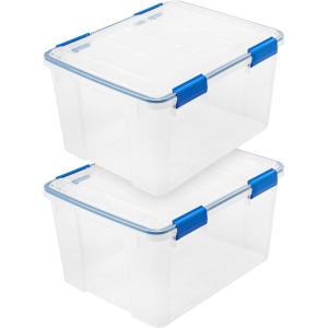 imageIRIS USA WeatherPro 16 Qt Storage Bins with Lids 3 Pack BPAFree Plastic Gasket Box with Tight Latch and Seal Stackable Nestable Tote Tub  ClearBlue44 Qt  2 Pack