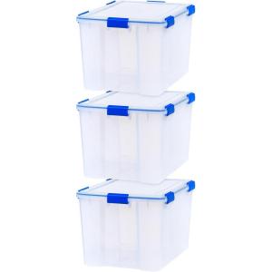 imageIRIS USA WeatherPro 16 Qt Storage Bins with Lids 3 Pack BPAFree Plastic Gasket Box with Tight Latch and Seal Stackable Nestable Tote Tub  ClearBlue74 Qt  3 Pack