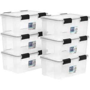 imageIRIS USA WeatherPro 19 Qt Storage Bins with Lids 6 Pack BPAFree Plastic Gasket Box with Tight Latch and Seal Stackable Nestable Tote Tub  ClearBlackClear