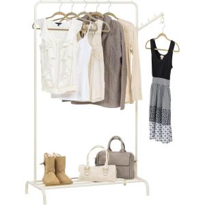 imageUSA Clothes Rack with 1 Metal Shelf with Extra Adjustable Hanger Rod and Rotatable Ring Easy to Assemble Freestanding Metal Sturdy Garment Rack Modern Versatile Design Boutique Style White1 Metal Shelf