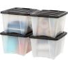 imageIRIS USA 54 Qt Stackable Plastic Storage Bins with Lids 4 Pack  BPAFree Made in USA  SeeThrough Organizing Solution Latches Durable Nestable Containers Secure Pull Handle  ClearBlackClearBlack