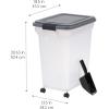 imageIRIS USA Airtight Dog Food Storage Container WeatherPro Up to 40 lbs Removable Wheels for Dog Cat Bird and Other Pet Food Storage Bin Keep Fresh Translucent Body Made in USA SmokeBlackClearDark Gray
