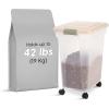 imageIRIS USA Airtight Dog Food Storage Container WeatherPro Up to 40 lbs Removable Wheels for Dog Cat Bird and Other Pet Food Storage Bin Keep Fresh Translucent Body Made in USA SmokeBlackClearAlmond